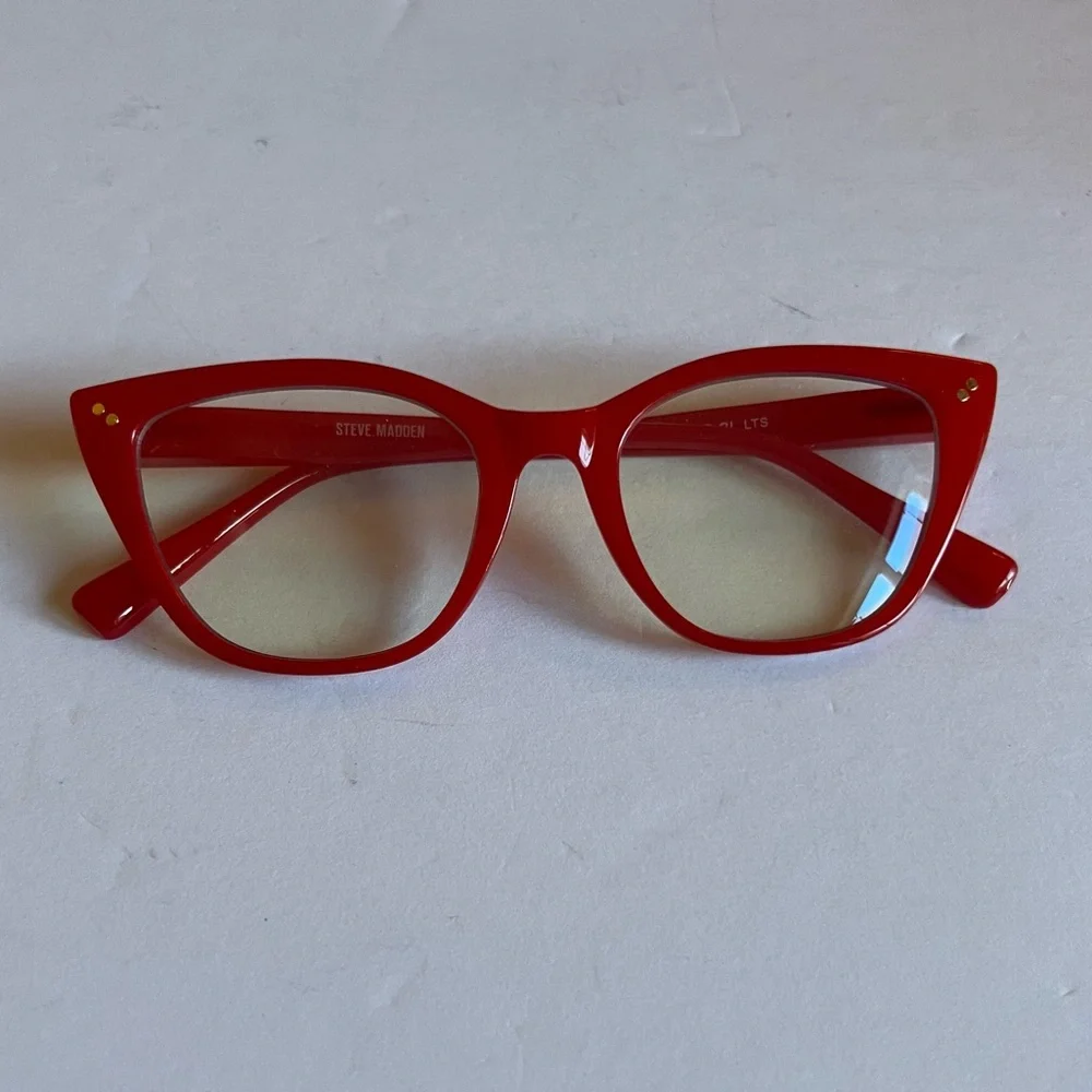 STEVE MADDEN BLUE LIGHT READING GLASSES NO MAGNIFICATION RED NWOT